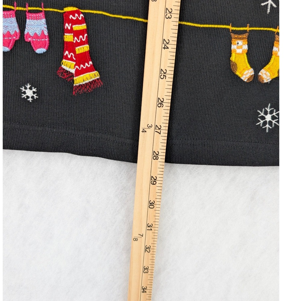 3X Black Full Zip Cardigan Christmas Sweater Winter Clothesline Snowman Holiday - Picture 10 of 10